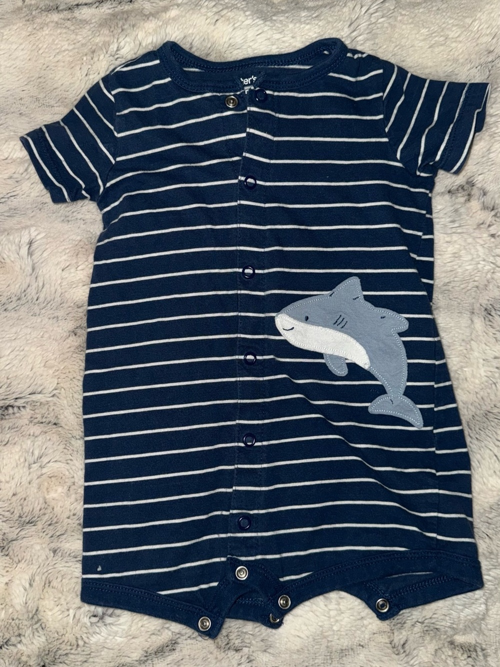 Carter's Navy & White Striped Shark Short Romper